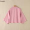 ZANZEA Women Casual Stand Collar Solid Color Loose Long Sleeve Blouse