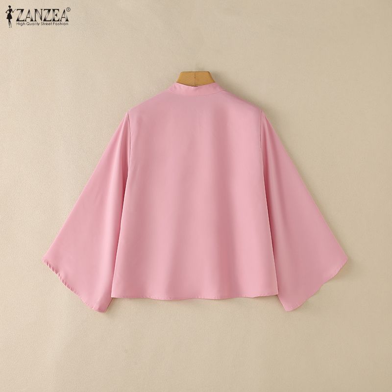 ZANZEA Women Casual Stand Collar Solid Color Loose Long Sleeve Blouse