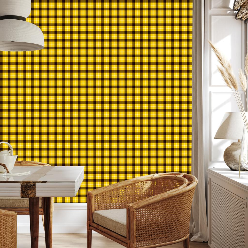 Yellow and ochre checkered wallpaper for living room and bedroom 50x1000