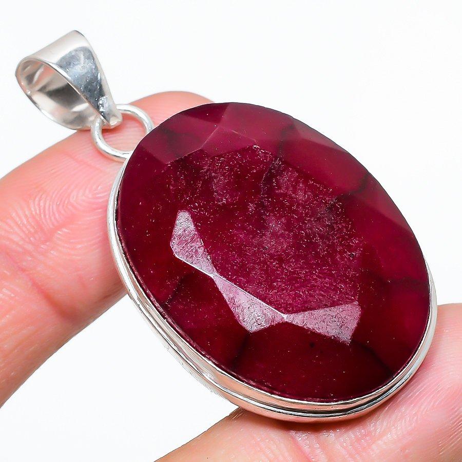 

Рубин(Смоделированный) Этническая ювелирная подвеска ручной работы с драгоценными камнями 2,17 дюйма SR-9092