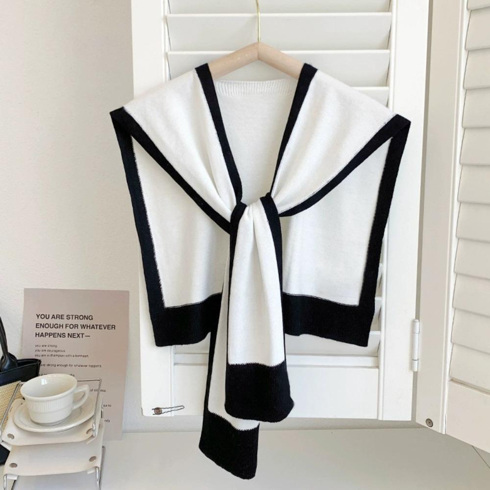 

Fashion Fiber Knitted Shawl Knitted Keep Warm Detachable Collar Lace Tie Striped Fake Collar Unisex білий