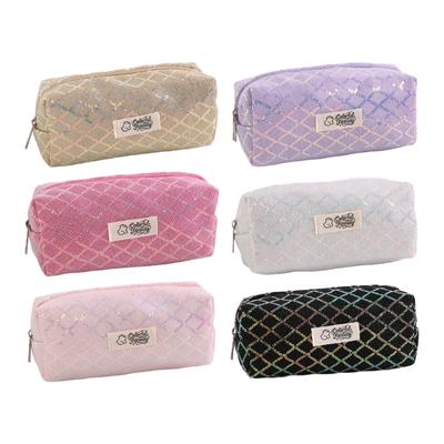Shimmer Finish Pencil Case Patterned Polyester Pencil Storage Bag for School Writing Tool and Work Desk Use