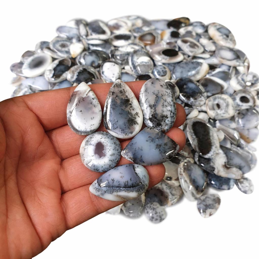Natural Dendritic Opal Cabochon Lot, Mixed Shape Gemstones, 20–35mm Loose Opal Cabochons, Black White Dendrite Stone for Jewelry Making, DIY Supplies
