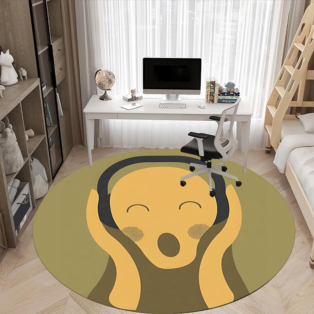 1pc Abstract Expression of Surprise Office Round Area Rug, Indoor Mat Suitable ForOffice, Under Office Chairs Bedroom Living Room Home Decor Room Deco