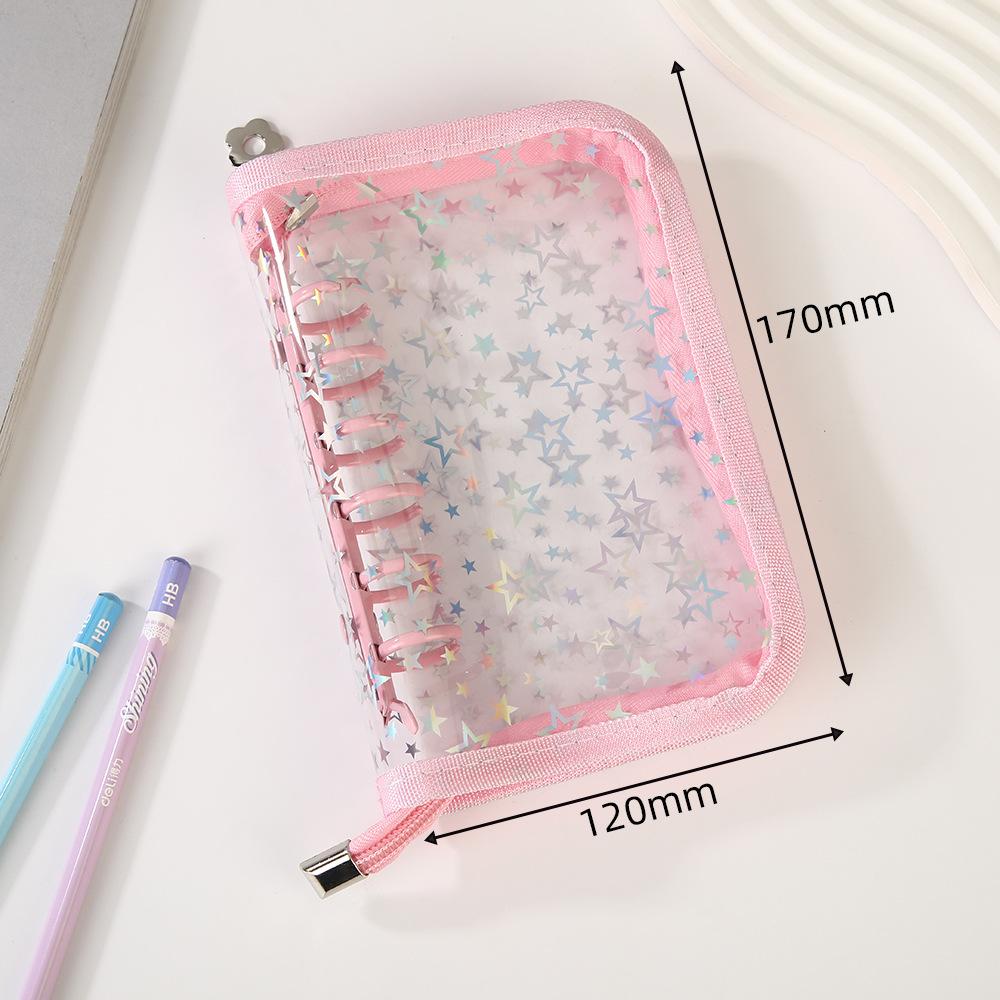 A7 Glitter Laser Star Zipper Binder Photo Card Collection Book Postcard Organizer Diary Notebook School Stationery