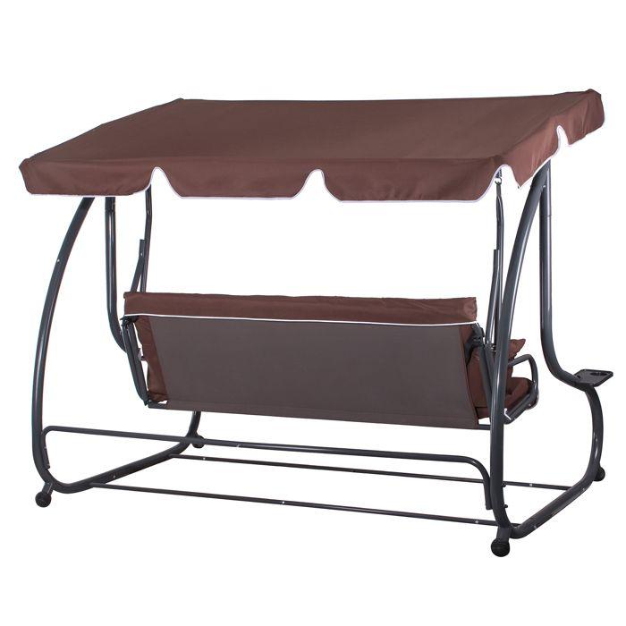 Balancelle de jardin - Springos - 4 places - Toit inclinable - Coussins inclus - Porte-gobelets