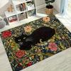 Cute Black Cat Floral Print Area Rug Soft Non-Slip Living Room Carpet Boho Flower Cat Pattern Floor Mat for Bedroom Hallway