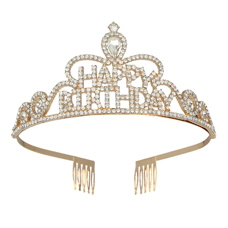 Happy Birthday Crown Letters Happy Birthday Crown Headband Crystal Tiara Hair Accessories Party Supplies