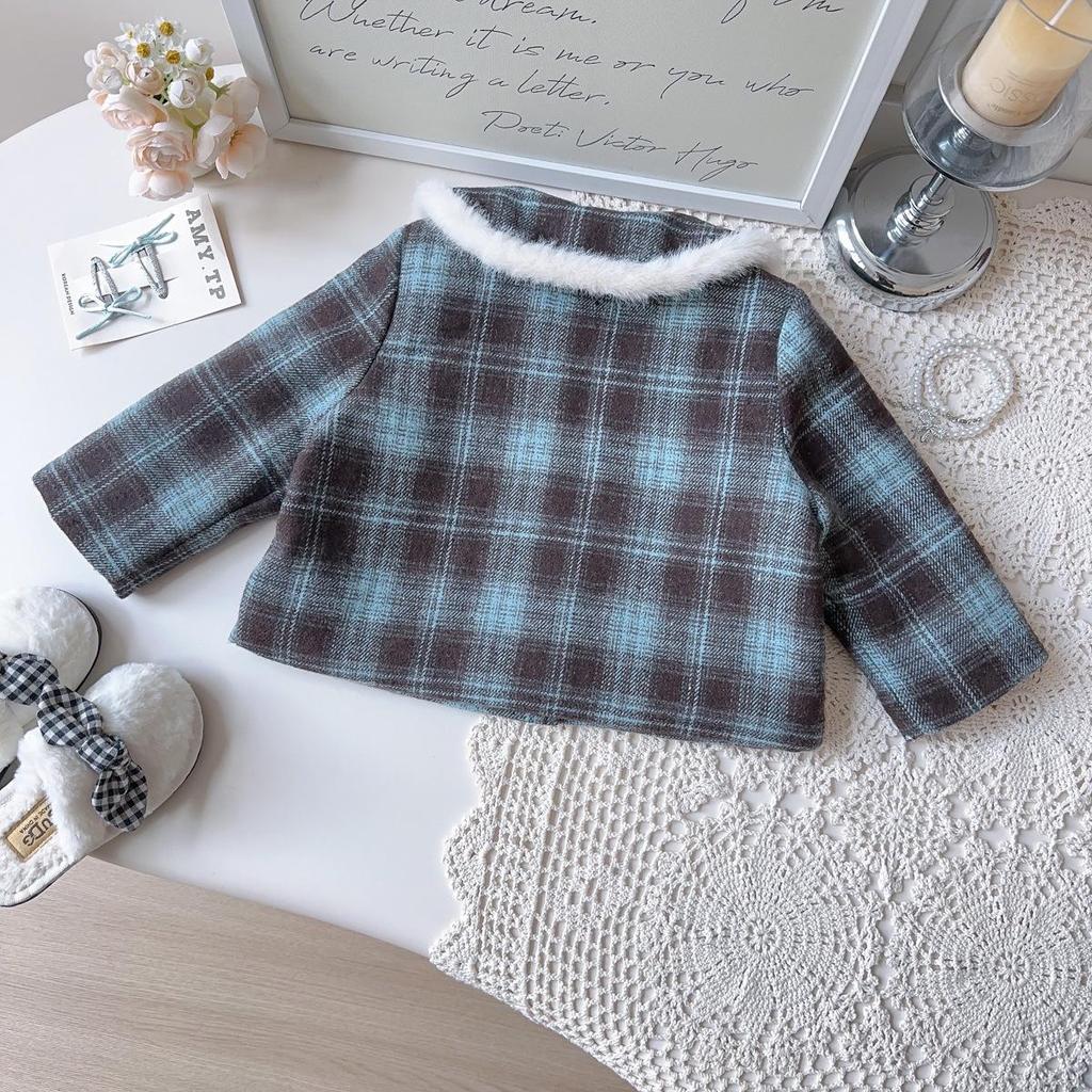 Girls' Preppy Winter Coat & Pleated Skirt Set - AWB003