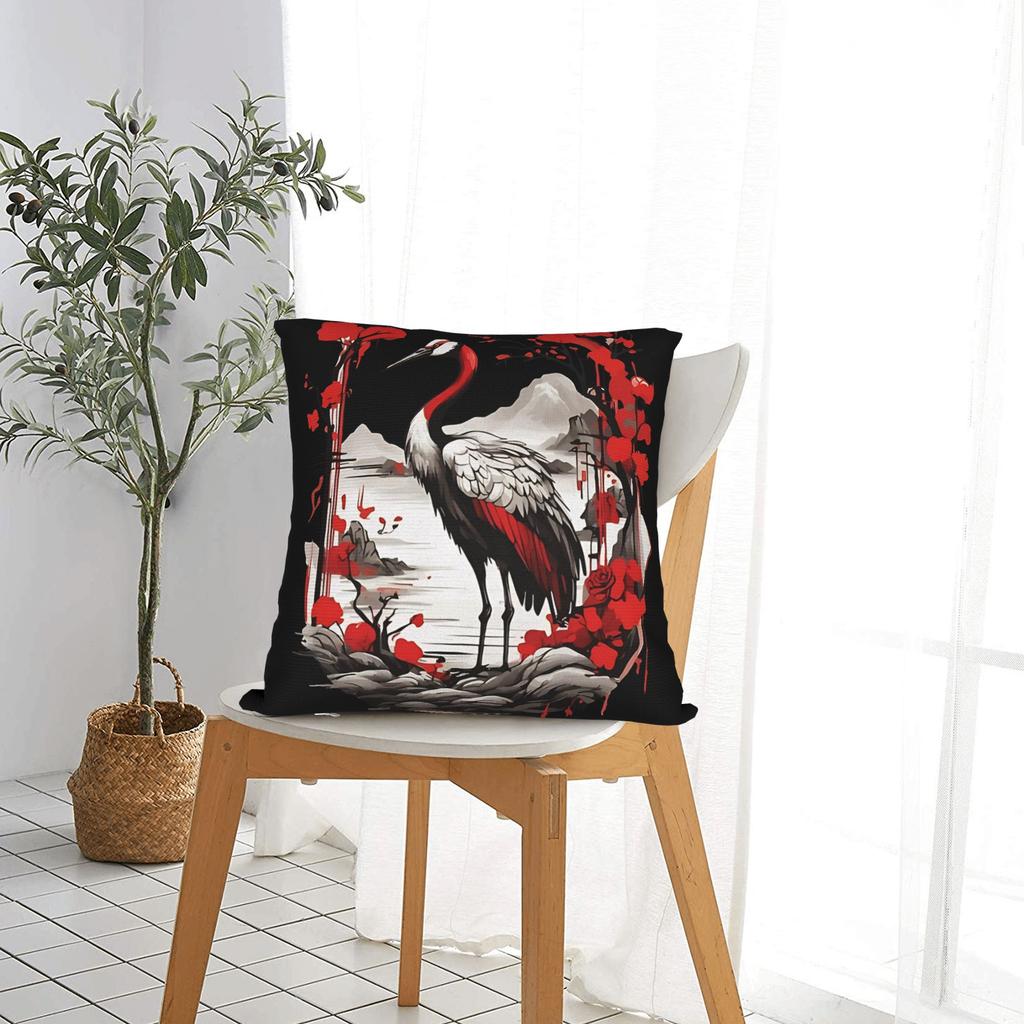 Crane Asian Aesthetic Pillow Cover Morden Pillow Case For Sofa Home Decor Design Cushion Cover Gift