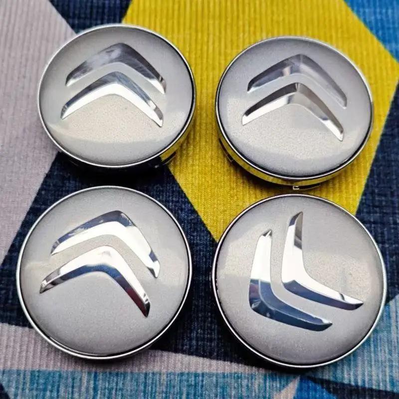 4PCS Citroën Center Caps 60mm - Compatible with C4/C4L/C2/C6/C-Elysée/C5 X/C5/C5 Aircross Wheel Hub Logos