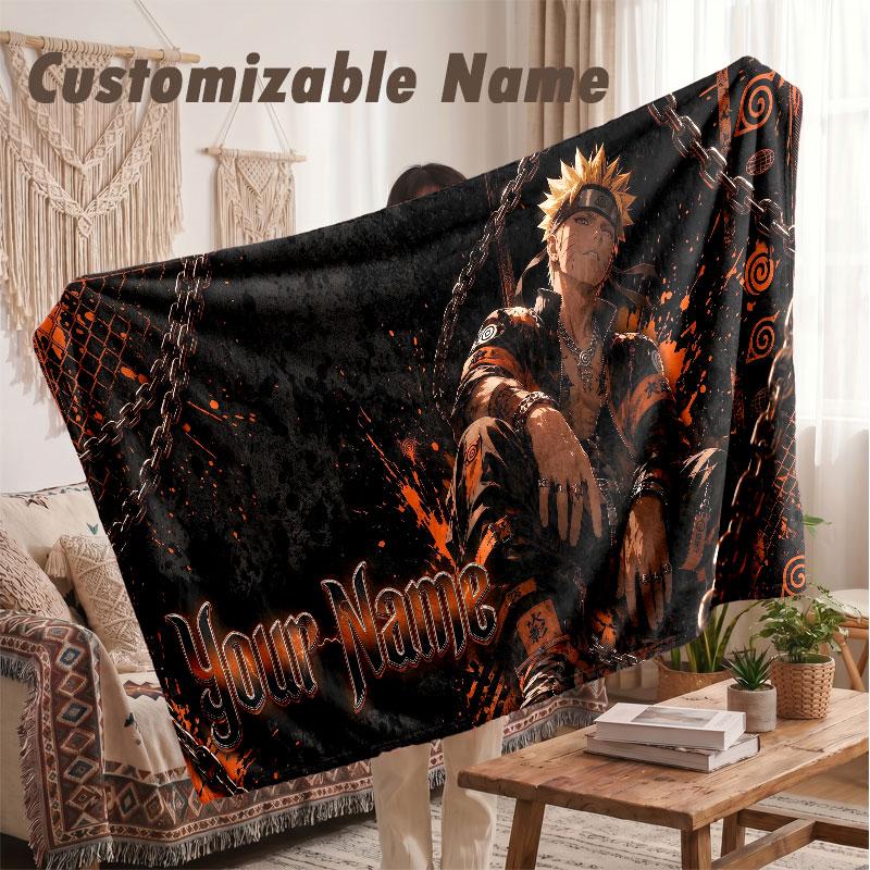 Custom Name Flannel Blanket,Naruto Lightweight Warm Bed Blanket For Couch & Holiday Gift