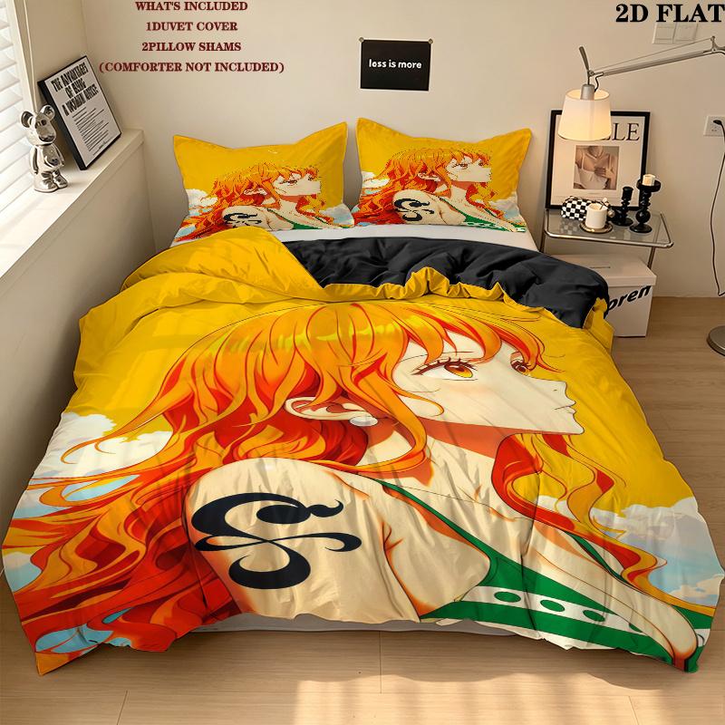 Nami Pattern Bedding Quilt Set Quilt Cover Pillowcase Home Birthday Gift(1 * Duvet Cover + 2 * Pillowcase, Without Core)