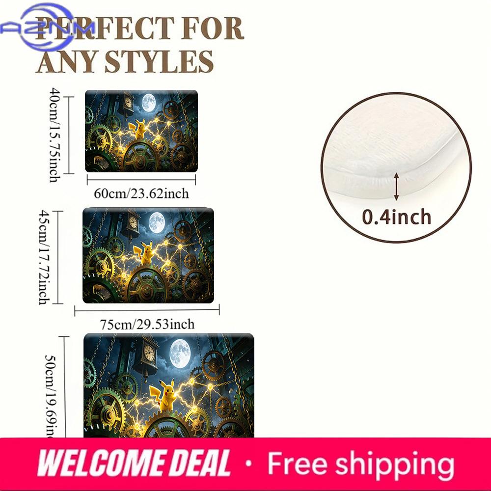 Pokemon Pikachu Steampunk Gear Moon Print Non-Slip Floor Mat Doormat