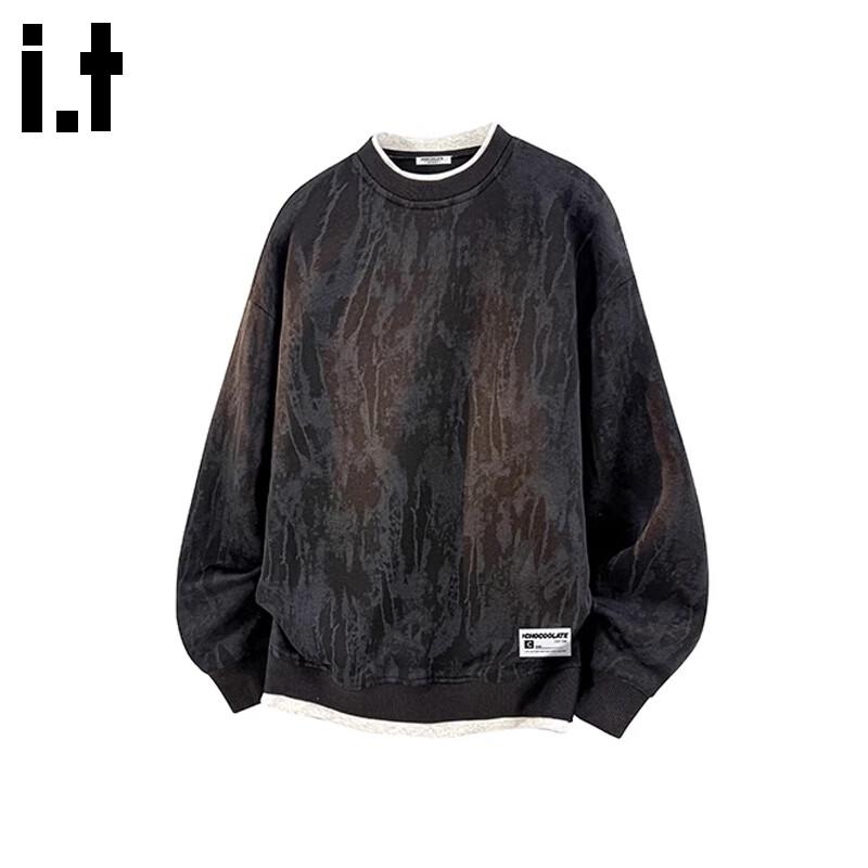 CHOCOOLATEit Men's American Style Faux Two-Piece Pullover Sweatshirt