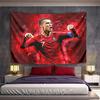 Dynamic Red-themed Design with Abstract Swirls and a Football Figure Pose. Patterned Tapestry for Bedroom and Living Room Home Decor