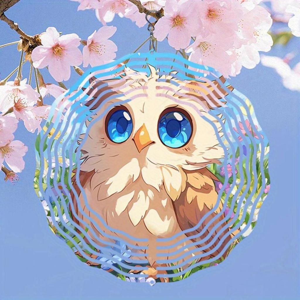 Cute Cartoon Owl 2D Metal Wind Spinner Outdoor Garden Decor Hanging Ornament for Thanksgiving Christmas Patio Decor No Electricity