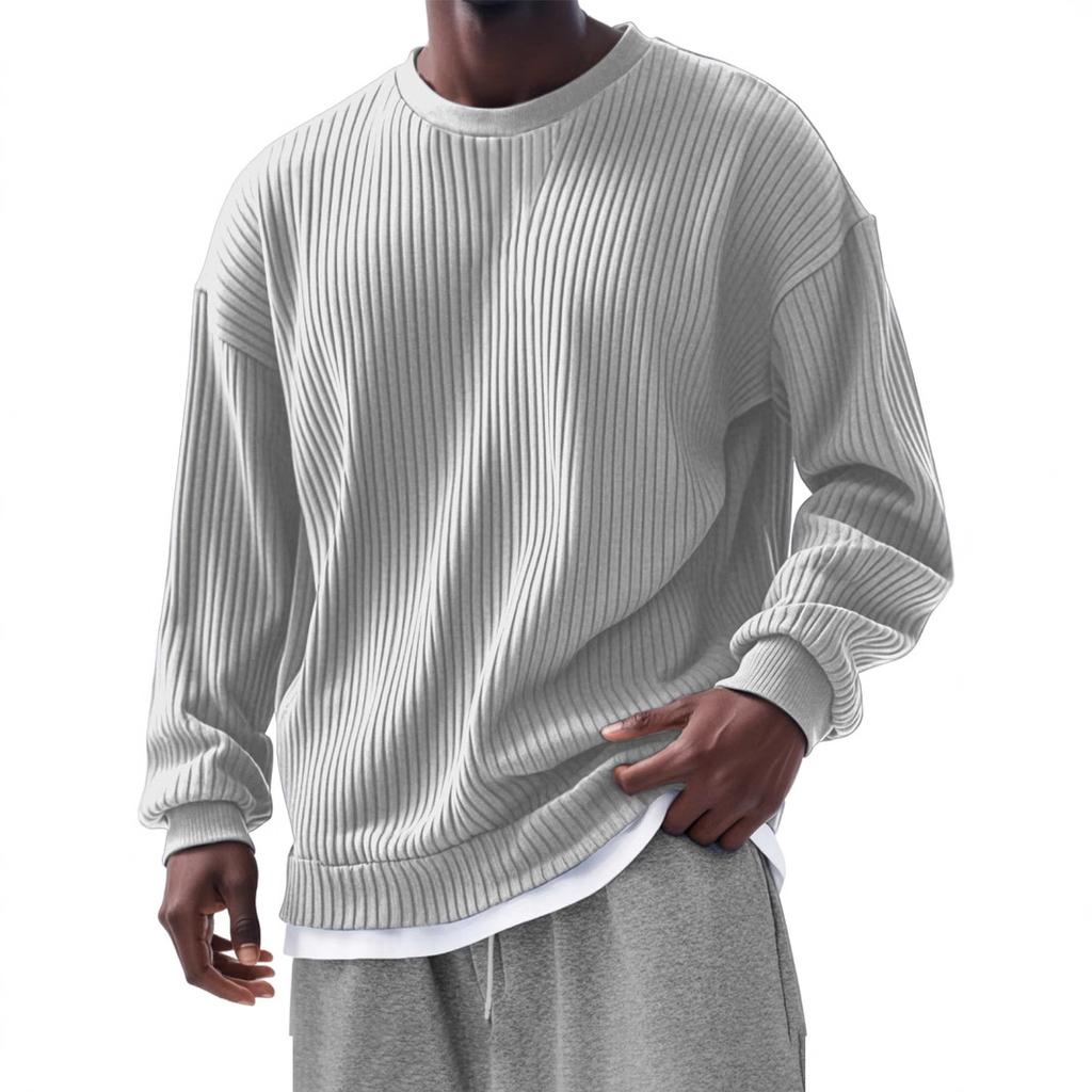 Men's Sweatshirt Long-Sleeved O-Neck Fake Two-Piece Casual Street Tops Loose Sports Pullover Hoodie