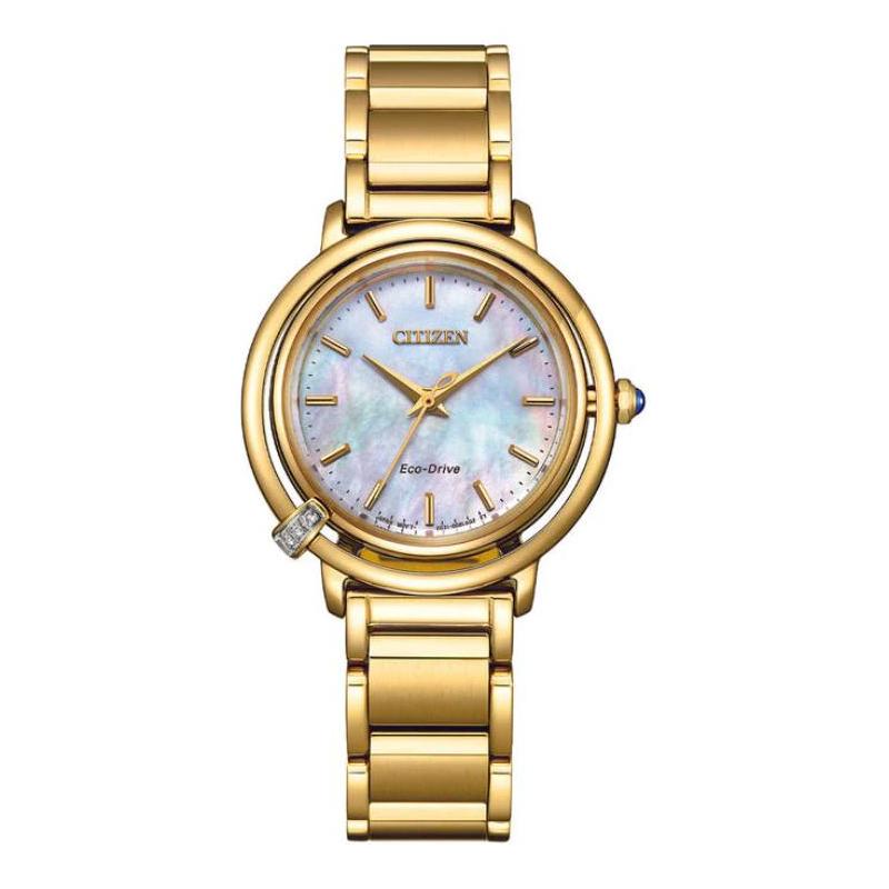 CITIZEN women s series 50 meters waterproof Quartz Steel Strap 31mm women s watch mother-of-pearl dial EM1092-64D синий