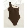 Cikini Brown Swimsuit Metal Jewelry One Shoulder Vacation Style One-Piece Summer Beach Swimwear Bathing Suit For Women