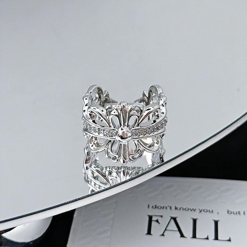 Heavy Industry Cross Iris Vintage Personality Open Ring Fashion Niche Premium Sense Stacked Ring Woman