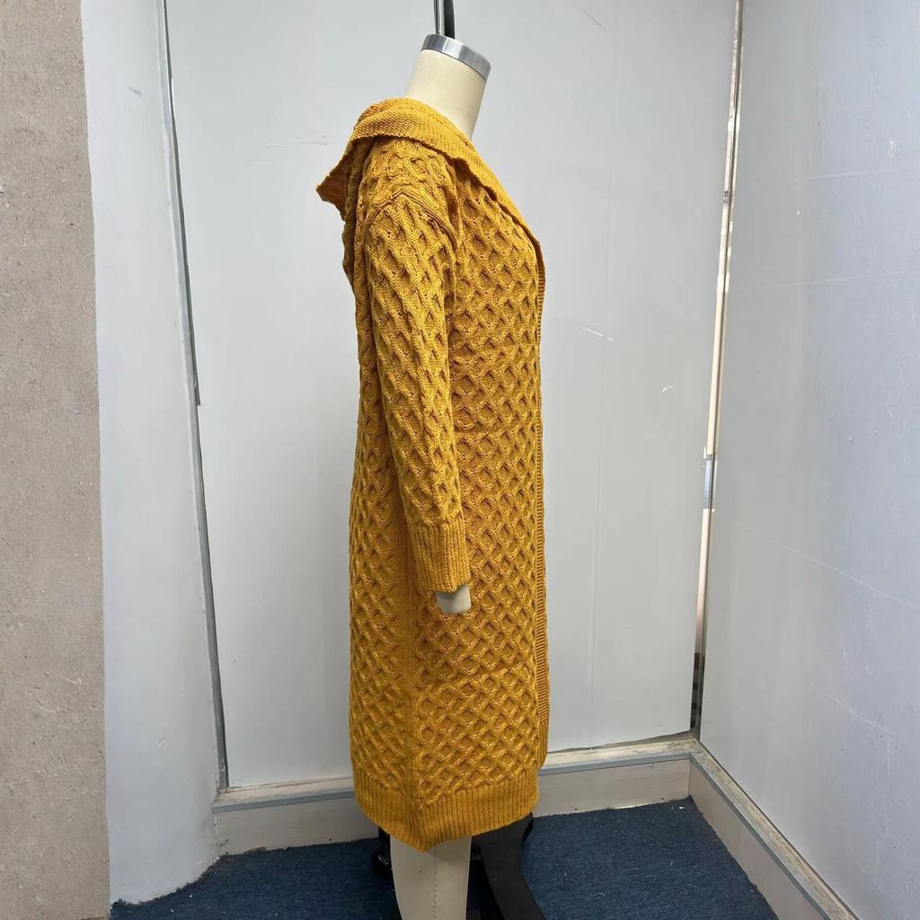Women's Long-sleeved Solid Color Loose Long Sweater Cardigan With Hood Coat