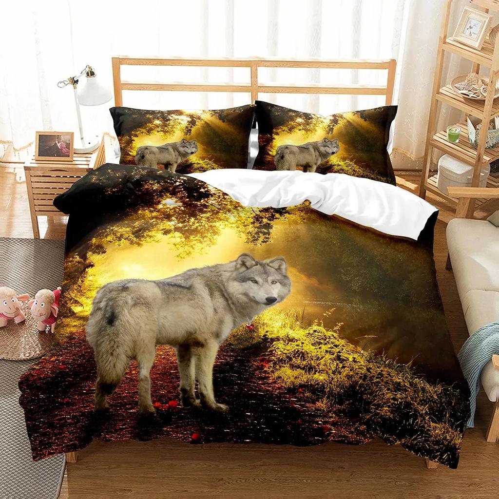 Boys Wolf Boho Wolf Wildlife Forest Comfortable Duvet Cover Pillowcase Bedding Set Children Bedroom Decoration Home Textile