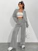 Women Casual Sporty Tracksuit Set Short Sleeve Zip Up Jacket High Waist Wide Leg Pants Loungewear