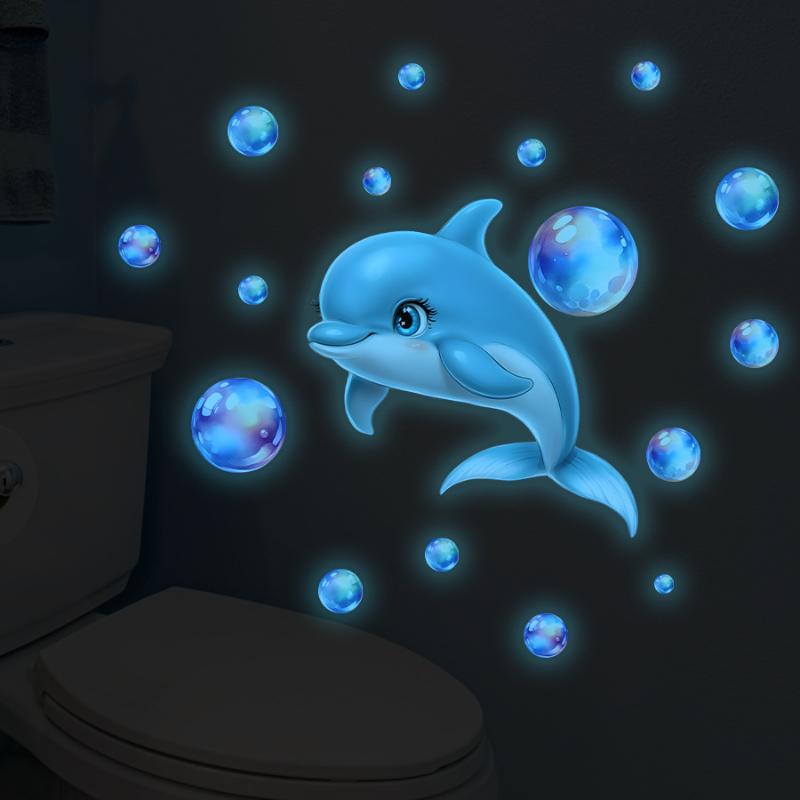 Delfíní bublinky na zeď svítící ve tmě, mořské téma, dekorace do dětského pokoje, odnímatelné samolepky na toaletu do koupelny