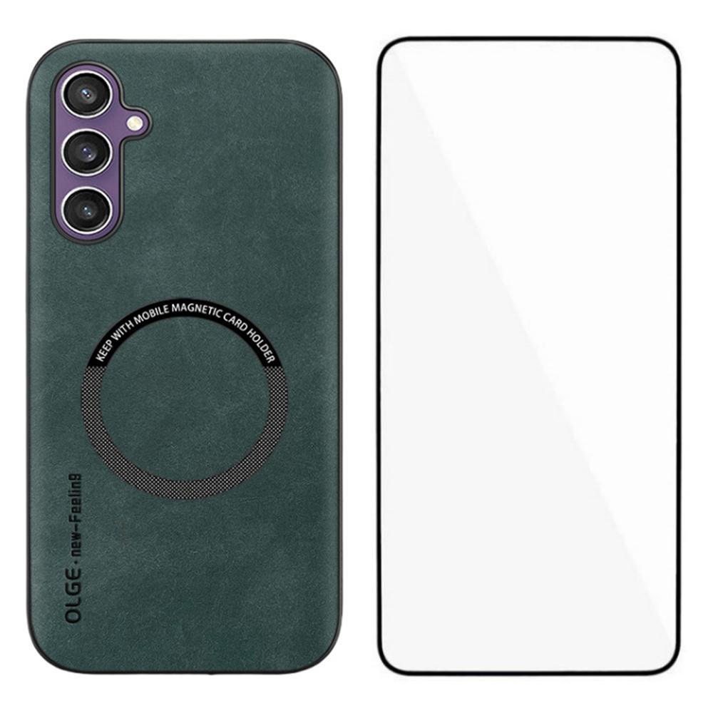WANLONFENG YBP Series For Samsung Galaxy S24+ Magnetic Case with Tempered Glass Film PU+TPU Phone Cover Large Cutout