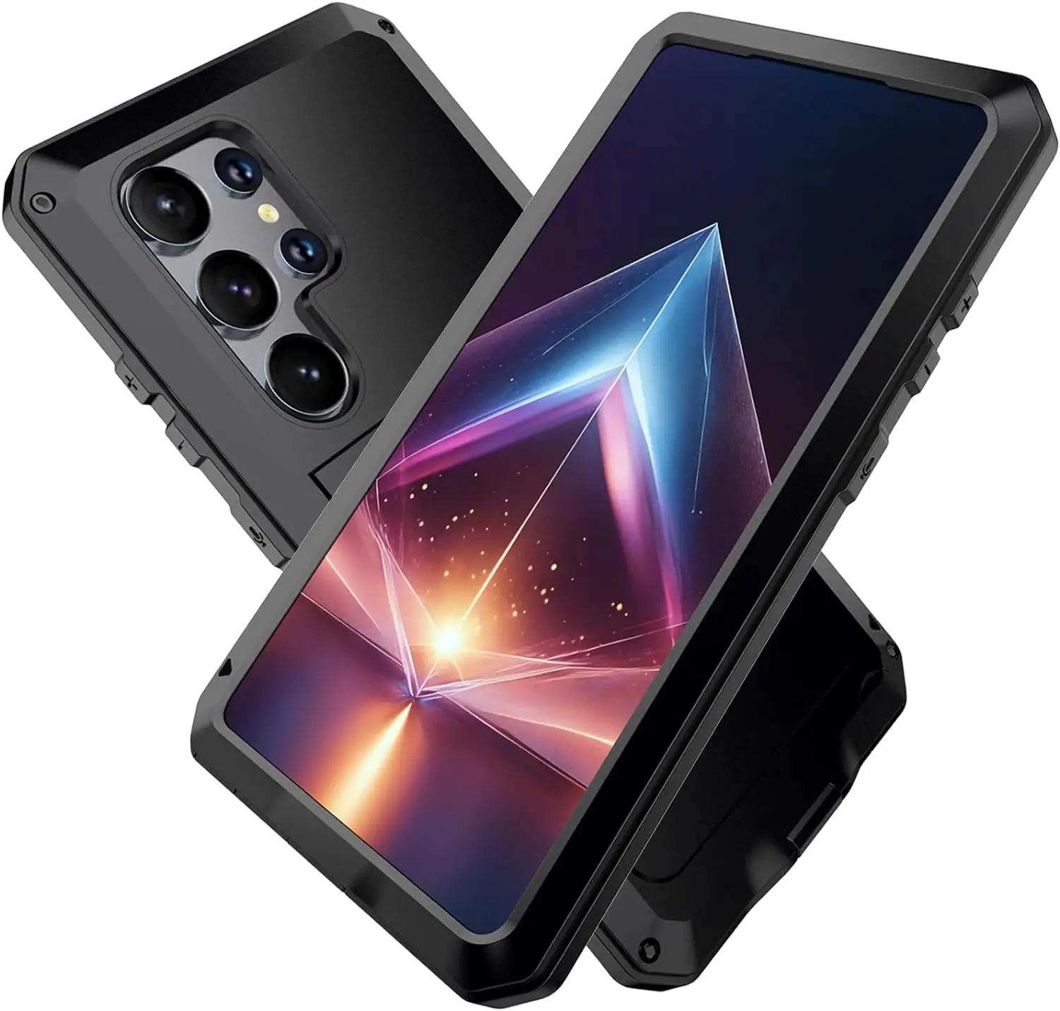 

For Samsung S26 S25 Edge S24 S23 S22 S21 Plus S20 Ultra Tank Armor Metal Case Shock Drop Proof Heavy Doom Luxury Cover For S25 (With Glass) чёрный