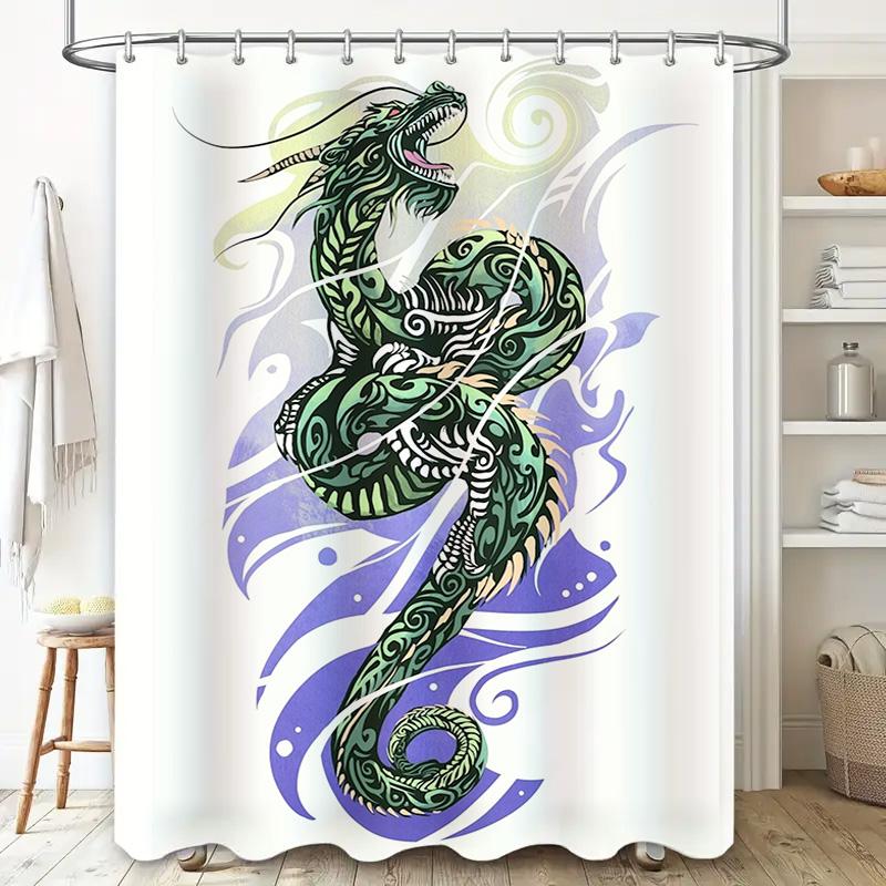 Green Dragon Shower Curtain Wall Decor Fabric Waterproof Bath Mat Boho Chic Home Decor Accessories Polyester Print Decorative Ba