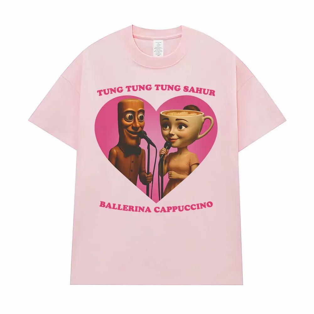 Tung Tung Sahur and Ballerina Cappuccino Love Funny Meme T-shirt Italian Brainrot Women's Y2k Fashion Humorous Style T-shirt