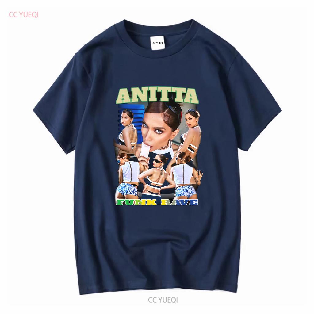 Anitta Funk Rave Collage T-Shirt Rundhals Lässig Lange Oder Kurze Ärmel Vintage Gewaschen Unisex Bequem Herren Mode Weich
