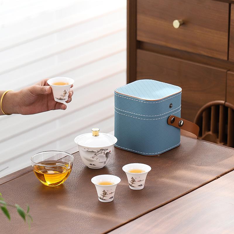 Ceramic Suet Jade Porcelain Portable Travel Tea Set Cup Souvenir Practical Gift Small Gift