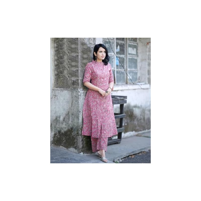 ANNI DESIGNER Women s Rayon Blend Straight Printed Kurta with Pant (Kasit Pink_M_Pink_Medium) XL розовый