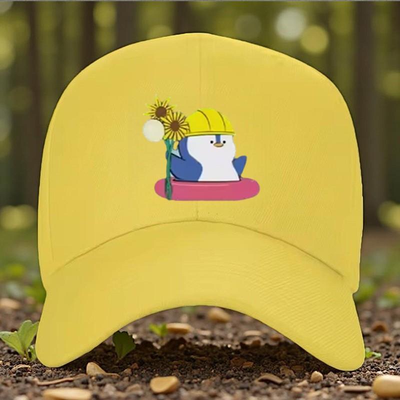 Penguin With Hard Hat and Sunflowers Baseball Cap Adjustable Polyester Outdoor Sun Hat