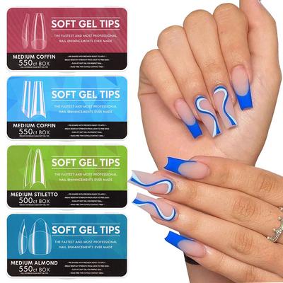 550 Pcs Nail Extensions Full Cover Nail Tips Kit Clear Medium Almond False Nails Soft Gel
