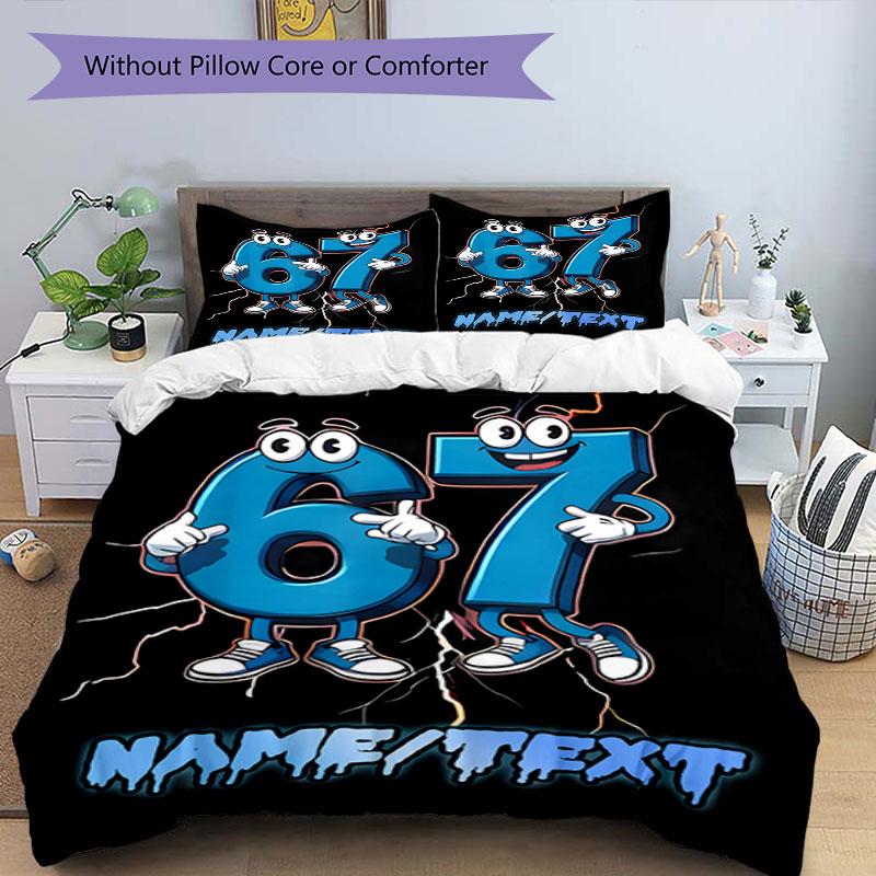 3PC Custom Name "Cartoon Numbers Adventure" Bedding Set Printed Bedding Set Duvet Cover Closure Includes 1 Duvet Cover & 132 Pillowcases for Bedroom