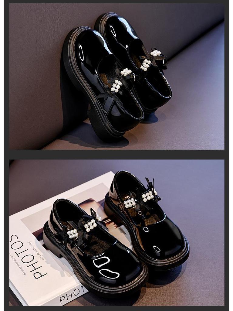 Flickors Pärlrosett Läder Prinsesskor - Mjuk Sula Koreansk Stil för Våren 2026