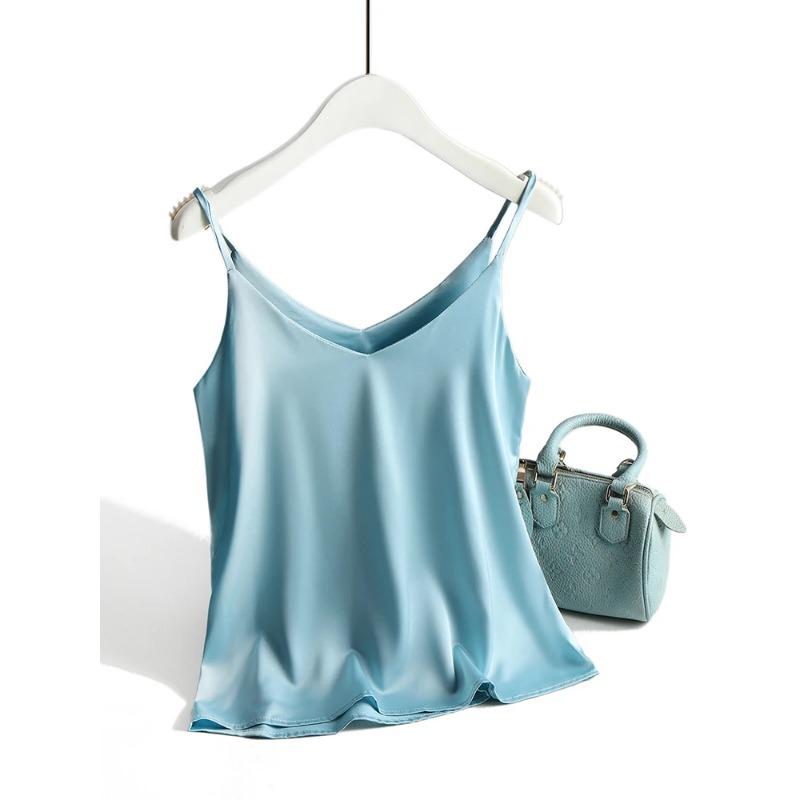 Summer Temperament Suspenders Camisole Women's Classic Tank Top Stylish V-neck Silky Satin Sleeveless Top