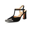 Fashion 2025 New Women Pumps Shoes High Heel Genuine Leather Fashion Casual Summer Sexy Square Toe Office Shoes Sandal Party Woman 34-41