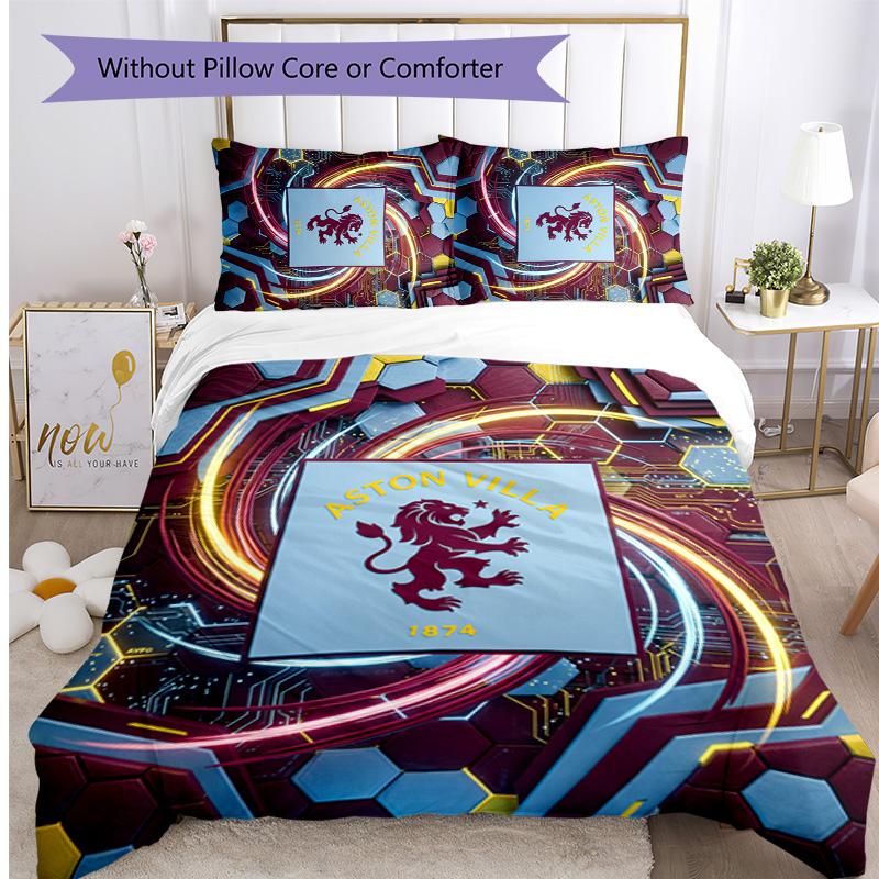 Set Lenzuola Stampato Aston Villa Football 3 Pezzi, Comodo Set Copripiumino per Camera da Letto Amico della Pelle