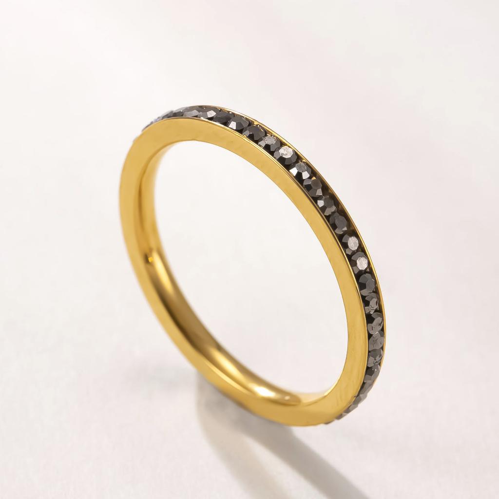 Simple Trendy Colorful Rhinestones Stackable Rings for Men Women Couple Stainless Steel Lucky Birthstone Birthday Gifts Jewelry