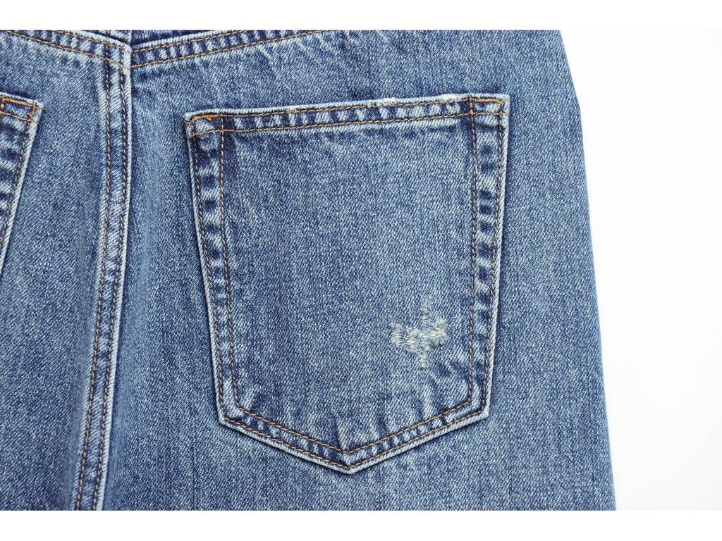 2025 Spring Women's High-Waist Ripped Denim Jeans: European & American Style