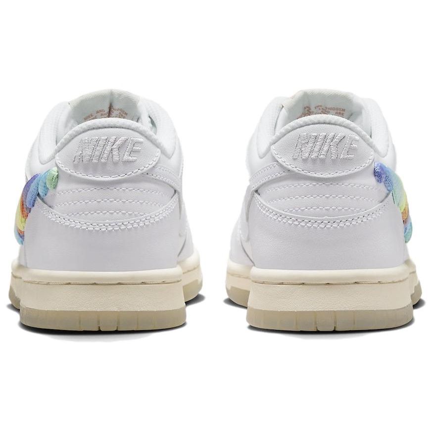 Nike Dunk Low GS Rainbow Lace Swoosh Kids Sneakers White Multi-Color-Dark-Pony Light-Silver FN4861-100