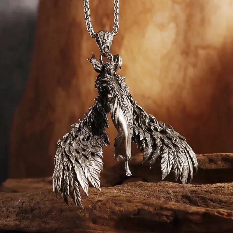 Vintage Gold Wings Wings Necklace Hell Devil Mother Pendant for Men and Women Couples Hip Hop Rock Punk Jewelry