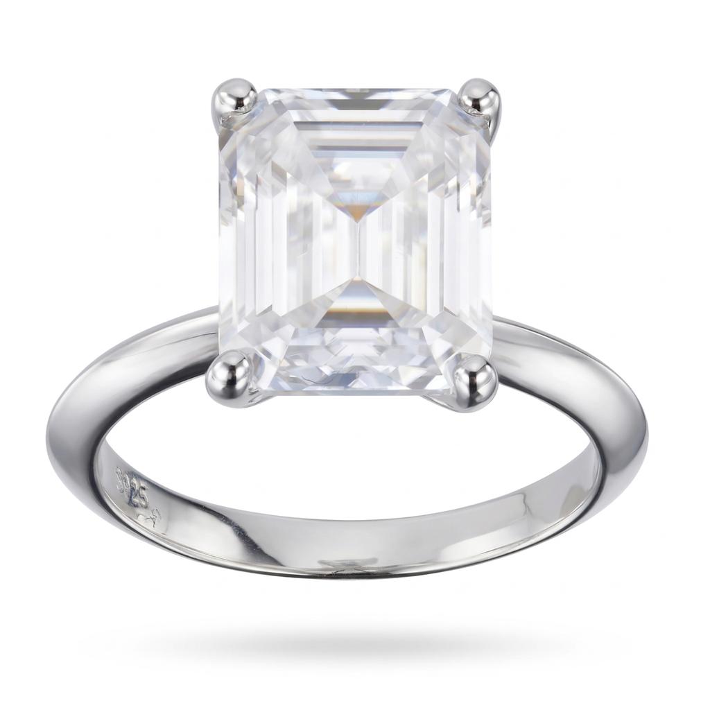 Minimalist Style S925 Stersling Silver White 5CT Emerald Cut 4-Prong Promise Ring VVS Moissanite Solitaire Ring for Women