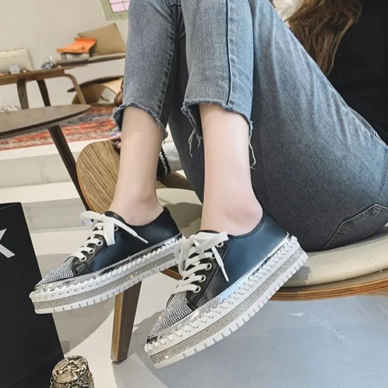 2025 Nauji Amerikos mados moteriški laisvalaikio batai su cirkoniais ir blizgučiais, moteriški balerinai, patogūs platforminiai sportbačiai pasivaikščiojimams, didelis dydis 45