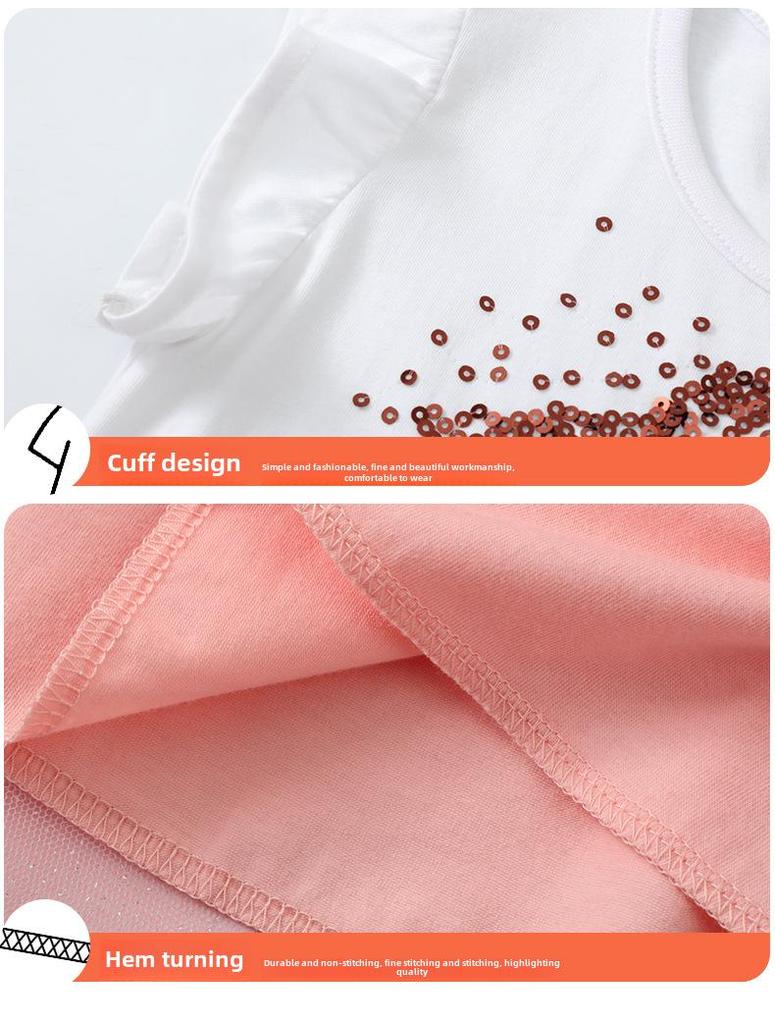 Girls' Summer Dress – European and American Style, Knitted with Sequin Embroidery